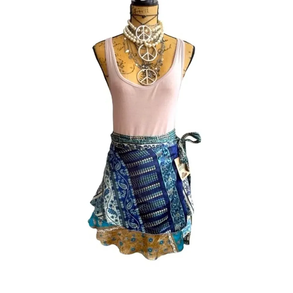NEW - URBAN NOMAD women's silk wrap mini skirt - hippie boho - size LARGE - XL